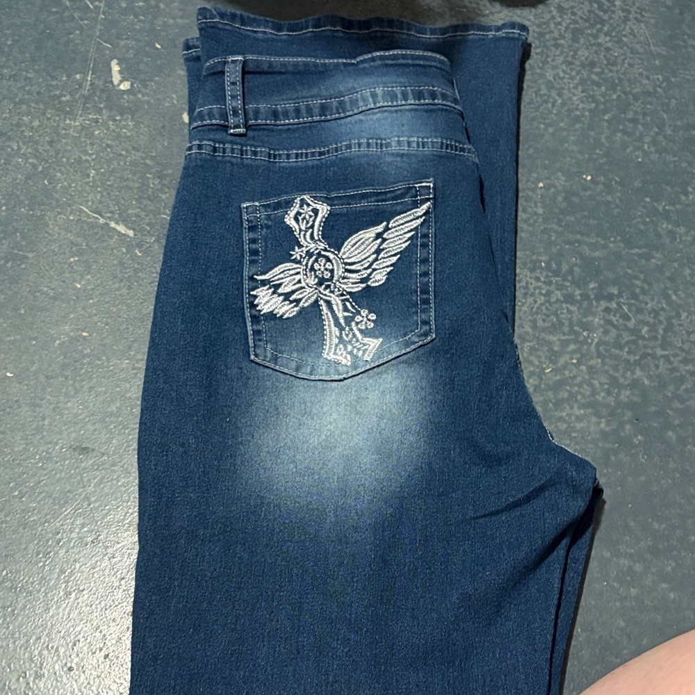 Embroidered Blue Denim Jeans